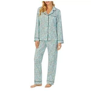 Bed Head Blue Floral Print 100% Organic Cotton 2 Piece Pajama Set Size Small